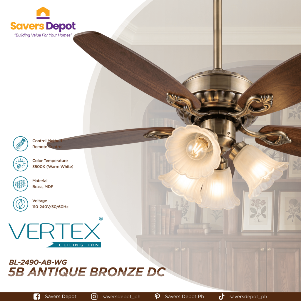 Vertex Ceiling Fan 5B Antique Bronze DC (BL-2490-AB-WB)